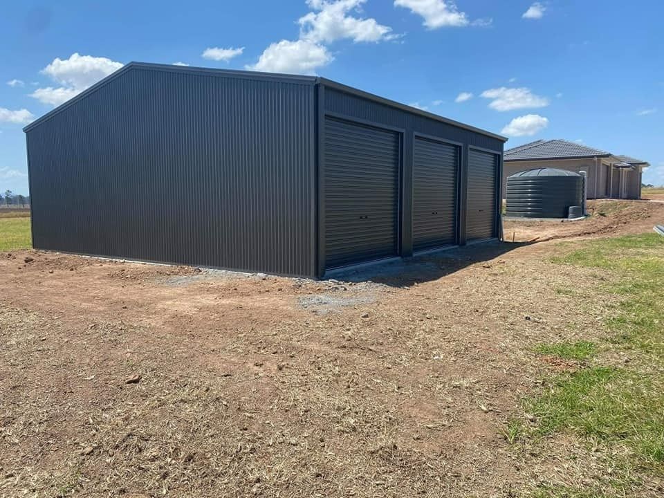 Large colorbond shed with roller doors