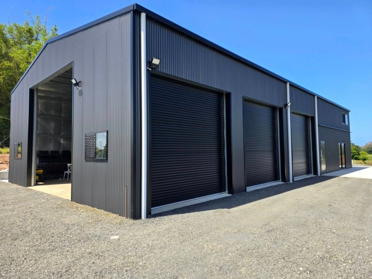 Multi-bay charcoal workshop shed